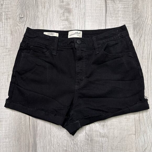 Universal Thread Black Stretch Denim Shorts WMNS 10R High Rise Midi Cuffed Hem - Picture 1 of 8